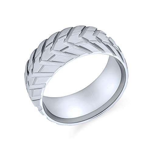 Bling Jewelry Herren Mechaniker Auto Rennfahrer Reifenprofil Bandring für Männer für Biker Matt gebürsteter Silberton Edelstahl 8MM von Bling Jewelry
