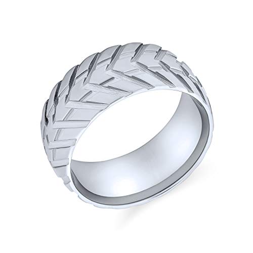 Bling Jewelry Herren Mechaniker Auto Racer Tire Tread Band Ring Für Männer Für Bikerin Matte Gebürstet Silber Ton Edelstahl 8Mm von Bling Jewelry