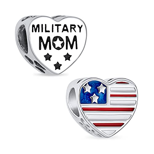 Bling Jewelry Herz Form Amerikanischen Patriotischen Usa Flagge Worte Military Mom Charm Bead Für Frauen Frau .925 Sterlingsilber Passt Europäischen Charm-Armband von Bling Jewelry