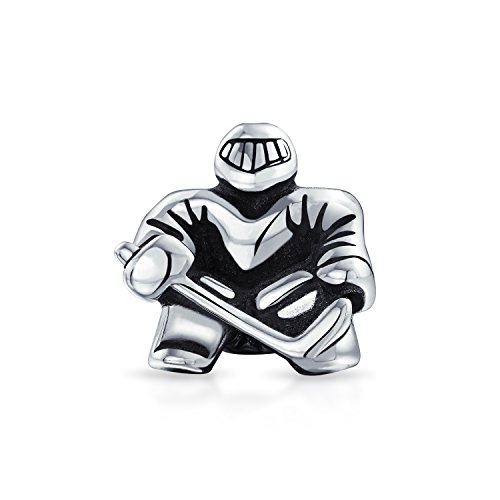 Bling Jewelry Ice Goalie Sports Team Hockey Player Charme Bead Für Frauen Teen Oxidiert .925 Sterling Silber Passt Europäisches Armband von Bling Jewelry
