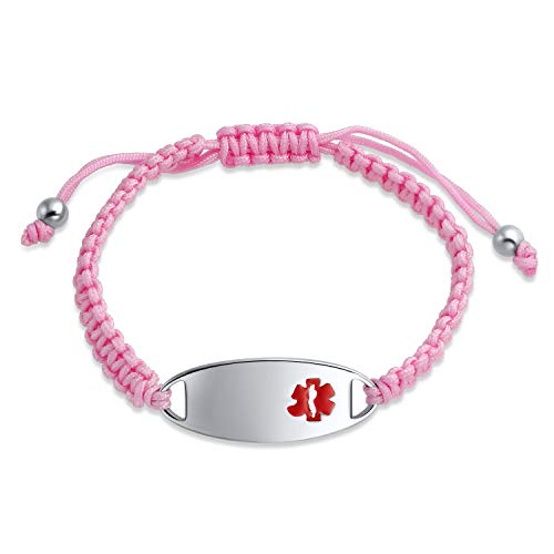 Bling Jewelry Identifizierung Medizinischer Alarm Id Armband Blank Rosa Geflochtene Schnur Für Frauen Silberton Edelstahl 7,5 In Einstellbar von Bling Jewelry