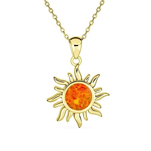 Bling Jewelry Irradiance Summer Strand Fun Created Golden Yellow Orange Fire Opal Flaming Sunshine Star Sunburst Halskette Anhänger Frauen Vergoldet .925 Sterlingsilber Oktober Geburtsstein von Bling Jewelry