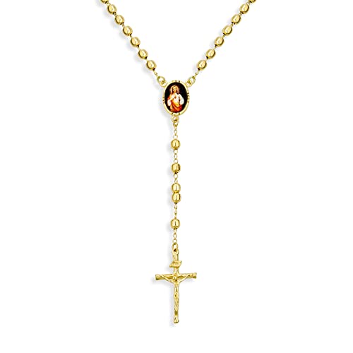 Bling Jewelry Katholisches Christliches Gebet Rosenkranz Perlen Heiliges Herz Jesu Kreuz Kreuz Katholischer Rosenkranz Halskette Für Frauen Teenager 18K Vergoldetes Messing von Bling Jewelry