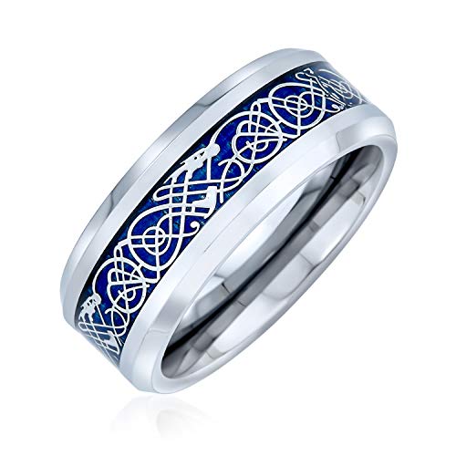 Blau Silberton Keltischen Knoten Drachen Inlay Paare Titan Hochzeit Band Ringe Für Männer Für Frauen Kompfort Fit 8Mm von Bling Jewelry