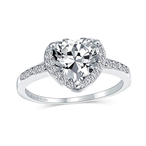 Klassische romantische 3CT AAA CZ Solitär herzförmiger Verlobungsring für Frauen Thin Pave Cubic Zirkonia Band Promise Ring .925 Sterling Silber von Bling Jewelry
