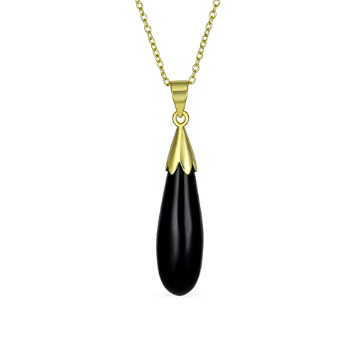 Klassischer Schlichter Halb-Edler Schwarzer Edelstein-Onyx-Anhänger In Länglicher Tropfenform Mit Hängekette Westlicher Schmuck Für Frauen Vergoldet Mit 14 Karat Gold Und .925 Sterling Silber von Bling Jewelry