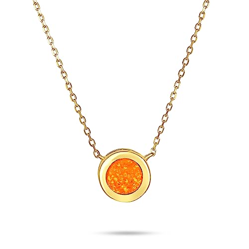 Bling Jewelry Klassische Runde 1Ct Solitär Lünette Feuer Orange Erstellt Opal Anhänger Bahnhof Halskette Für Frauen 14K Vergoldet.925 Sterlingsilber Oktober Geburtsstein von Bling Jewelry