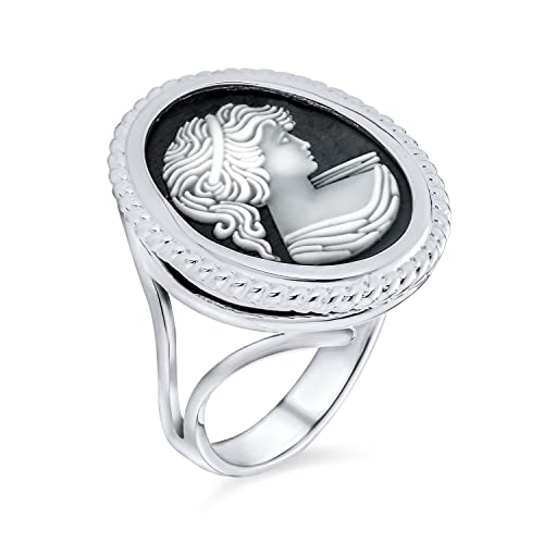 Bling Jewelry Klassischer Antiker Viktorianischer Stil Frauen Gerahmt Portrait Schwarz Weiß Oval Geschnitzt Kamee Ring Für Frauen .925 Sterlingsilber von Bling Jewelry