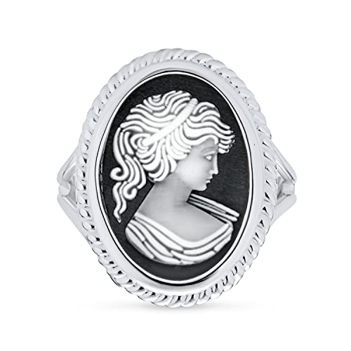 Bling Jewelry Klassischer Antiker Viktorianischer Stil Frauen Gerahmt Portrait Schwarz Weiß Oval Geschnitzt Kamee Ring Für Frauen .925 Sterlingsilber von Bling Jewelry