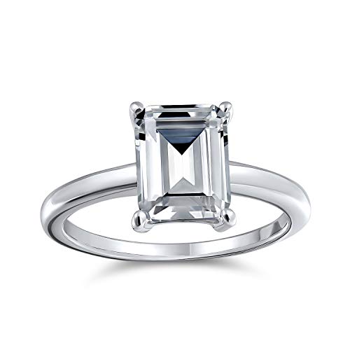 Bling Jewelry Klassischer Zeitloser Einfacher 2.5CT Rechteck Brillant Smaragd Schliff AAA CZ Solitär Verlobungsring Für Frauen Dünnes Band .925 Sterlingsilber von Bling Jewelry