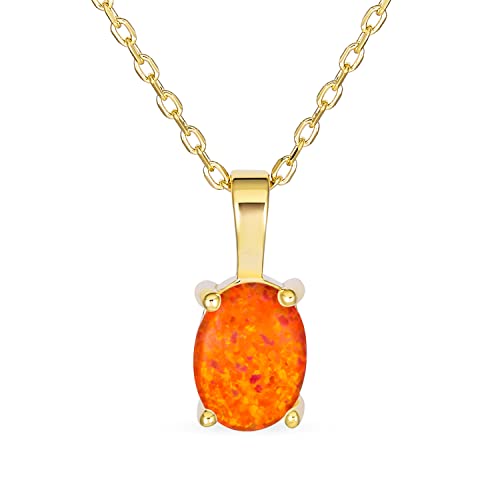 Klassische Einfache Edelstein 1Ctw Solitär Oval Orange Feuer Regenbogen Erstellt Opal Anhänger Halskette Für Frauen Teen Gelbgold .925 Sterling Silber Oktober Birthstone von Bling Jewelry