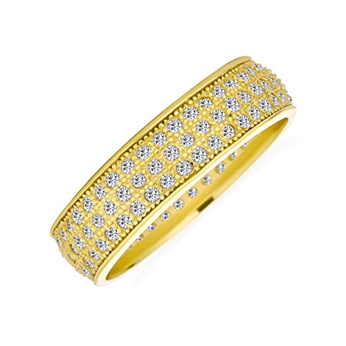 Bling Jewelry Klassischer traditioneller Braut 3-reihiger Micro-Pavé Zirkonia CZ Jubiläums-Ewigkeits-Ehering für Frauen Gelb 14K vergoldet .925 Sterlingsilber Rhodium 5MM breit von Bling Jewelry
