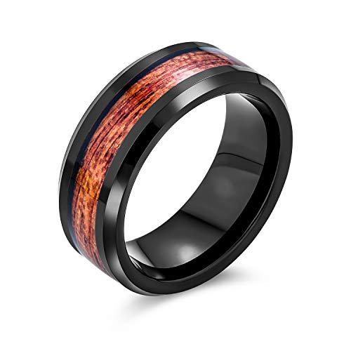 Bling Jewelry Koa Holz Inlay Schwarz Titanium Hochzeit Band Ringe Für Männer Für Frauen Kompfort Fit 8Mm von Bling Jewelry