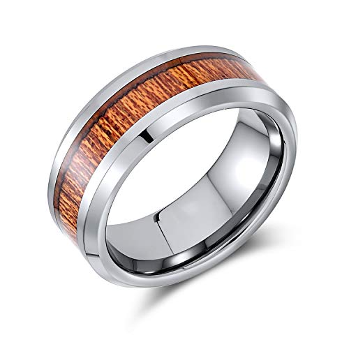 Bling Jewelry Koa Holz Inlay Titanium Hochzeit Band Ringe Für Männer Für Frauen Silberton Kompfort Fit 8Mm von Bling Jewelry