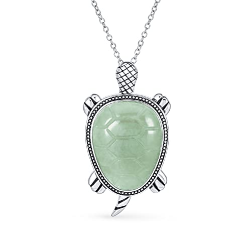 Bling Jewelry Große Unisex Nautische Tropische Strandurlaub Edelstein Hellgrüner Jade Hawaiianischer Meeresschildkröten-Anhänger Statement Halskette Für Damen Herren .925 Sterlingsilber Oxidiert von Bling Jewelry