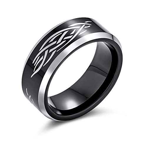 Bling Jewelry Lasergravierter katholischer religiöser schwarzer Christus-Dorn-Titanring für Männer, komfortable Passform, 8MM von Bling Jewelry