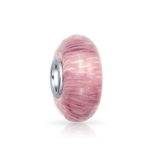 Bling Jewelry Massiver Rosa Mauve Gestreifter Muranoglas-Abstandshalter-Charm-Bead Für Frauen Für Jugendliche .925 Sterlingsilber Kern Passt An Ein Europäisches Armband von Bling Jewelry