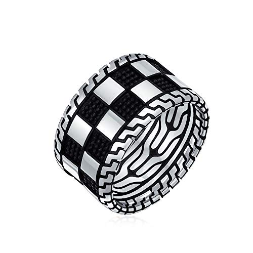 Bling Jewelry Men'S Inside Out Design Zwei Ton Schwarz Silber Geometrische Check Board Quadrate Schach Ring Band Für Männer Schwer Massiv .925 Silber Handgefertigt In Der Türkei Breite 12Mm von Bling Jewelry