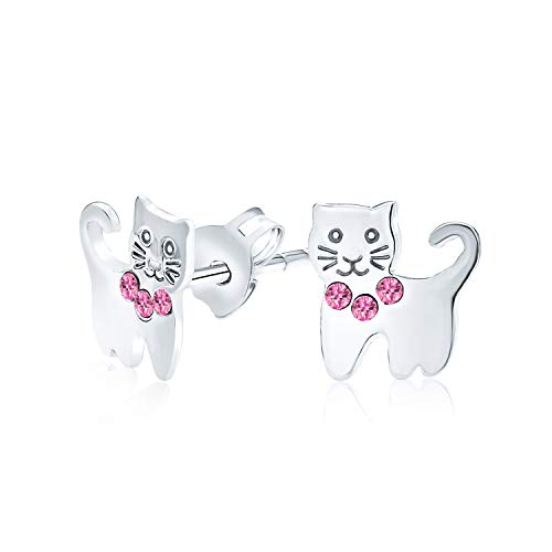 Mini Petite Rosa Kristallbesetzter Halsband-Katzenohrringe Für Mädchen Und Jungen Haustier-Katzenohrringe Für Teenager-Frauen Aus .925 Sterlingsilber von Bling Jewelry