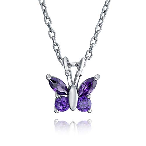 Bling Jewelry Mini Petite Winzige Purple Cubic Zirconia Simuliert Amethyst Garten Insekt CZ Schmetterling Anhänger Halskette Für Frauen Jugendliche .925 Sterlingsilber von Bling Jewelry
