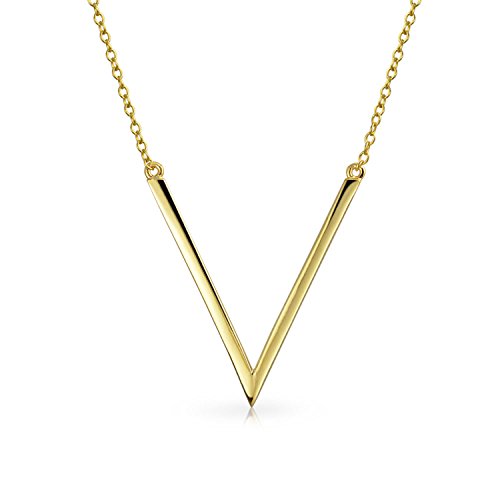 Bling Jewelry Minimalistische geometrische Chevron-V-Anhänger-Halskette für Frauen Teenager 14K vergoldet .925 Sterlingsilber Bling Jewelry Minimalistische geometrische Chevron-V-Anhänger-Halskette für Frauen Teenager 14K vergoldet .925 Sterlingsilber von Bling Jewelry