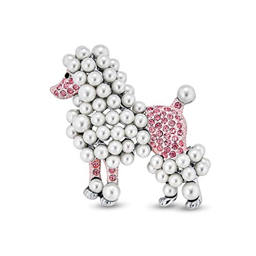 Mode-Statement Kristall Weiß Simuliert Perle Rosa Hund Pudel Brosche Pin Für Frauen Für Teenager Rhodium Plattiert von Bling Jewelry