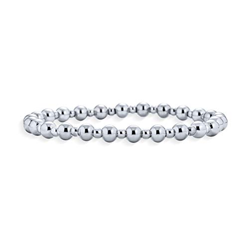 Bling Jewelry Moderne Klassische Polierte Runde Abwechselnde 3 5Mm Ball Perlen Stretch Armband Für Frauen Teenager Dehnbarer Glänzender .925 Sterling Silber von Bling Jewelry
