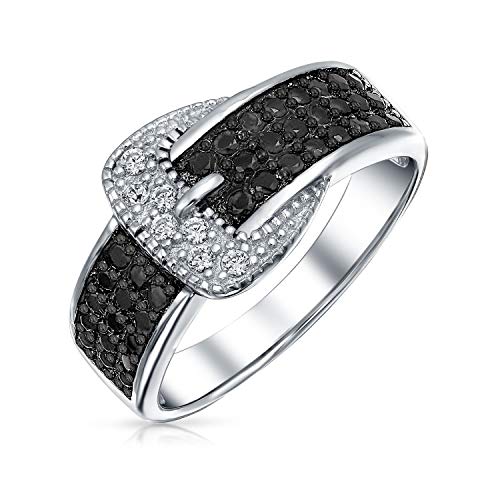 Bling Jewelry Modischer Pavé-Zirkonia-Schwarz-CZ-Statement-Gürtelschnallen-Bandring für Damen .925 Sterlingsilber Bling Jewelry Modischer Pavé-Zirkonia-Schwarz-CZ-Statement-Gürtelschnallen-Bandring für Damen .925 Sterlingsilber von Bling Jewelry