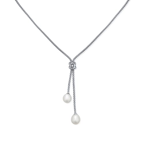 Bling Jewelry Nautische Braut CZ Strandhochzeit Weiß Simuliert Perlenkette Lariat Anhänger Für Frauen Brautjungfern .925 Sterling Silber von Bling Jewelry