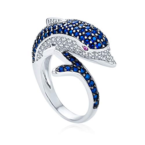 Bling Jewelry Nautische Pave Cubic Zirconia Navy Blue Cz Bypass Statement Dolphin Band Ring Für Frauen Schwarz Versilbert Messing von Bling Jewelry