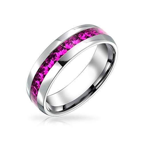 Bling Jewelry Oktober Geburtsmonat Dunkelrosa Farbe Kanal Set Kristall Eternity Band Ring Für Frauen Silber Getönten Edelstahl von Bling Jewelry