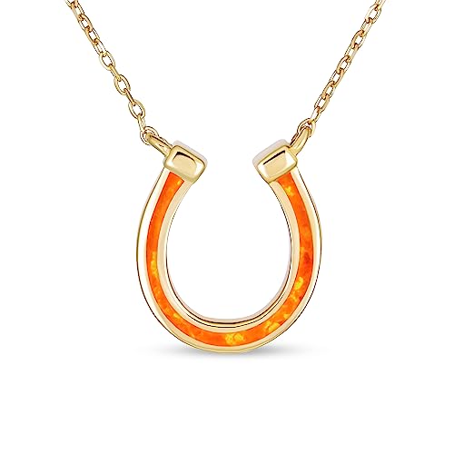 Bling Jewelry Orange Erstellt Opal Pferdesport Viel Glück Charme Hufeisen Halskette Anhänger Western-Schmuck Für Frauen Jugendlich Graduation Geschenk 14K Gelbgold .925 Sterlingsilber von Bling Jewelry