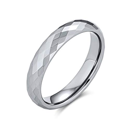 Bling Jewelry Paare Multi Facettiert Prisma Schliff Titan Hochzeit Band Ringe Für Männer Für Frauen Silber Ton Komfort Fit 4Mm von Bling Jewelry