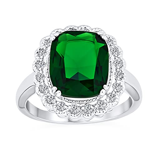 Personalisiere Mode Rechteck Großer Solitär AAA CZ Pave Simulierter Grüner Smaragdschliff Im Art Deco Stil 10CT Cocktail Statement Ring Für Frauen Versilbert Individuell Anpassbar von Bling Jewelry