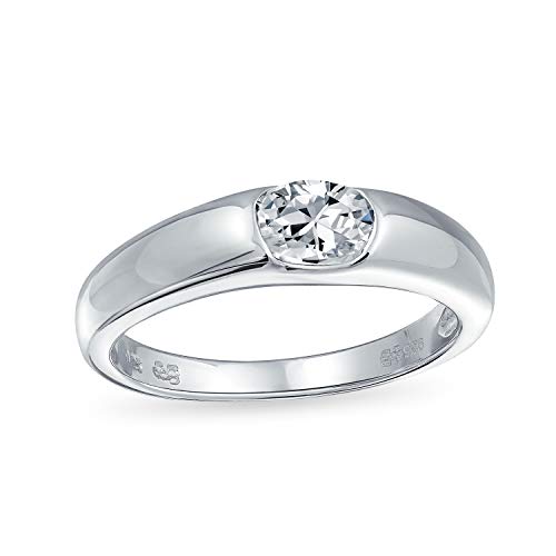 Bling Jewelry Personalisiere Moderner Einfacher Minimalistischer .50 CT Cubic Zirconia AAA CZ Runder Solitär Versprechen Verlobungsring Für Frauen .925 Sterlingsilber Plain Band Anpassbar von Bling Jewelry