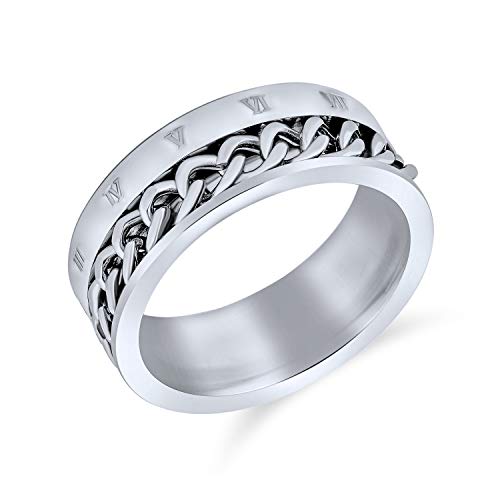 Bling Jewelry Personalisierte Biker Seilketten Kabel Atlas Zahlen Herren Ehering Für Männer Und Frauen In Oxidiertem Silberton Aus Edelstahl 8 MM Breit von Bling Jewelry