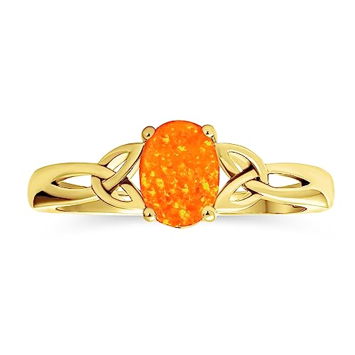 Personalisieren Sie Dainty Bff Triquetra Keltischen Liebesknoten Oval Mexikanischen Orange Erstellt Opal Ring Versprechen Für Jugendlich Für Frauen .925 Sterlingsilber Anpassbar von Bling Jewelry