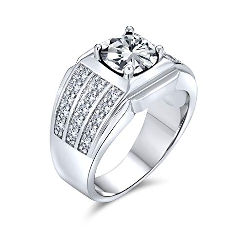 Bling Jewelry Personalisieren Sie Edelstein AAA Kubischer Zirkon 3 Reihe Pave Breites Seitenband 3Ct AAA Cz Solitaire Anweisung Herren Verlobungsring Silber Plattiert Anpassbar von Bling Jewelry