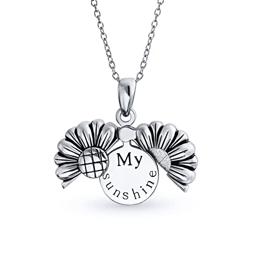 Bling Jewelry Personalisieren Sie Floral Flower Inspirational Saying My Sunshine Worte Sunflower Offen Sperrenet Anhänger Halskette Für Frauen Teen Freundin Rhodium Plattiert .925 Sterling Silber von Bling Jewelry