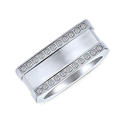 Bling Jewelry Personalisieren Sie Geometrischen Pflaster CZ Akzent Zirkonia Herren Rechteck Siegel Statement Ehering Für Männer Silber Ton Edelstahl Anpassbar von Bling Jewelry