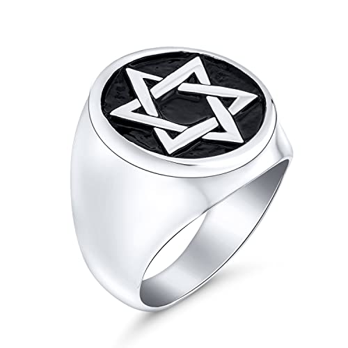 Bling Jewelry Personalisieren Sie Große Aussage Religiöse Magen Judaic Hanukkah Star Of David Bar Mitzvah Runder Siegelbandring Für Männer Emaille Silberton Edelstahl von Bling Jewelry