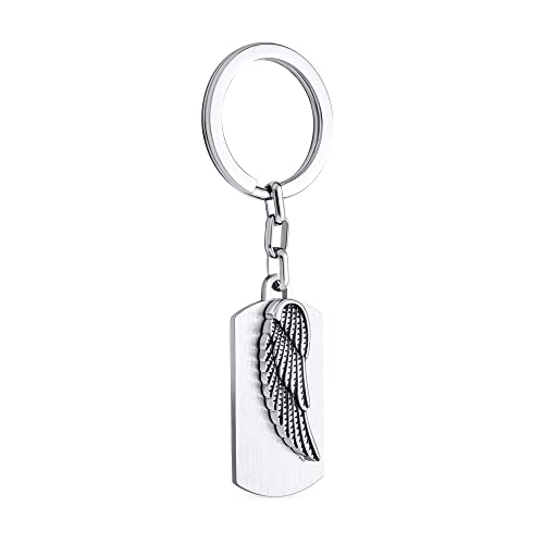 Bling Jewelry Personalisieren Sie Guardian Angel Wing Feder Hundemarke Schlüsselanhänger Schlüsselring Halter Männer Frauen Edelstahl Kundenspezifische Gravur von Bling Jewelry