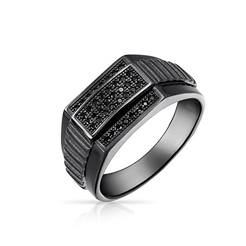 Bling Jewelry Personalisieren Sie Herren Geometrische Mikro Rechteck Schwarz Cz Kubischer Zirkonia Statement-Ring Für Männer .925 Sterlingsilber Siegelring Championship Ring Für Männer Customizable von Bling Jewelry