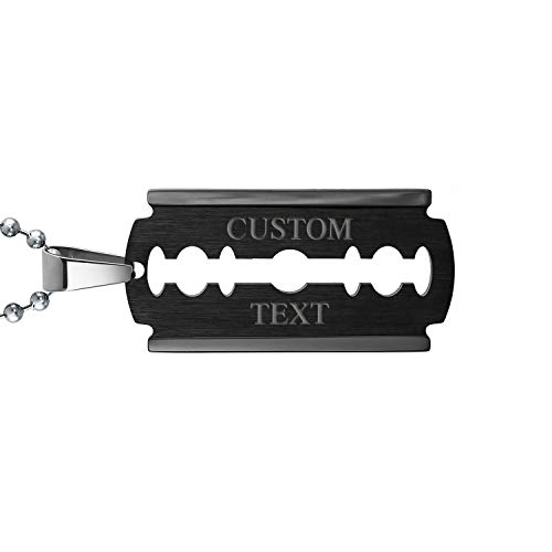 Bling Jewelry Personalisieren Sie Hip Hop Biker Punk Rock Große Rasierklinge Hundemarke Anhänger Halskette Für Männer Schwarzer Edelstahl 20 Zoll Kugelkette Gravur Anpassen von Bling Jewelry