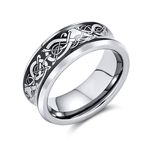 Bling Jewelry Personalisieren Sie Silberton Paare Konkaven Keltischen Knoten Wikinger Drache Hochzeit Band Ringe Für Männer Frauen Titan Kompfort Fit 8Mm Anpassbar von Bling Jewelry