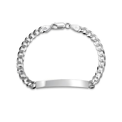 Personalisierte Bar Name Plated Identifikations Id Armband Für Männer 5 MM Diamantschnitt Miami Cuban Curb Link Kette 180 Gauge .925 Sterling Silber 7 Zoll Anpassbar von Bling Jewelry