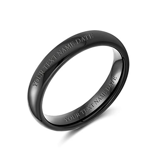 Bling Jewelry Personalisierte Einfache Kuppel Schwarz Paare Titan Ehering Ring Für Männer Frauen Kompfort Fit 4Mm Gravur von Bling Jewelry