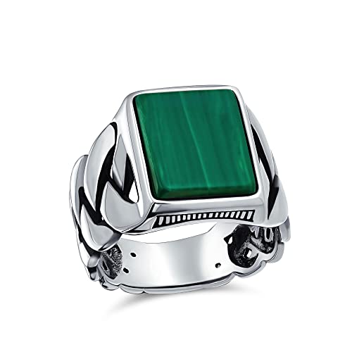 Bling Jewelry Personalisierte Geflochtene Kabel Weizen Breite Link Kette Band Dunkelgrün Erstellt Malachit Edelsteine Rechteck Statement Siegelring Für Männer .925 Sterlingsilber Handmade In Turkey von Bling Jewelry