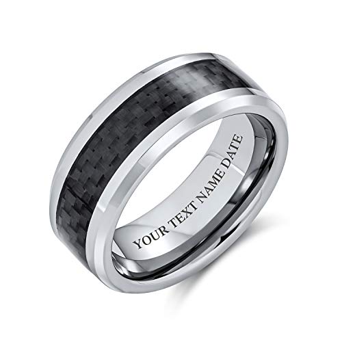 Bling Jewelry Personalisierte Geometrische Muster Grau Schwarz Carbon Fiber Inlay Paare Titanium Hochzeit Band Ringe 8Mm Gravur von Bling Jewelry