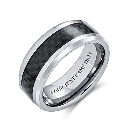 Bling Jewelry Personalisierte Geometrische Muster Grau Schwarz Carbon Fiber Inlay Paare Titanium Hochzeit Band Ringe 8Mm Kundenspezifische Gravur von Bling Jewelry